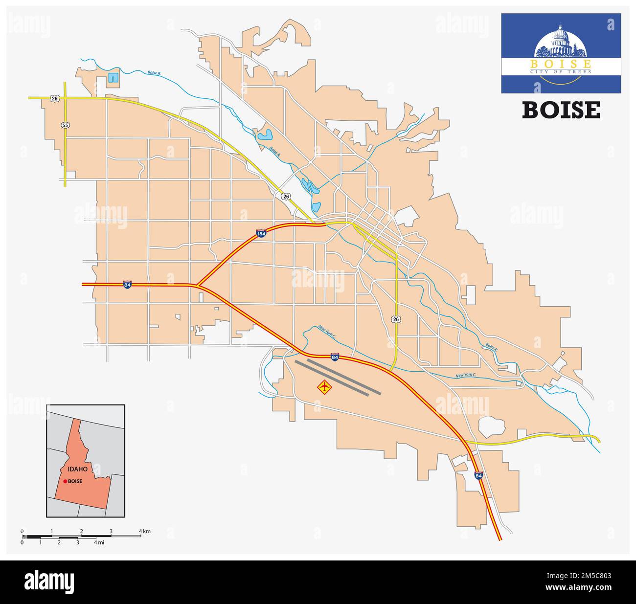simple street map of the city of Boise, Idaho, United States Stock Photo