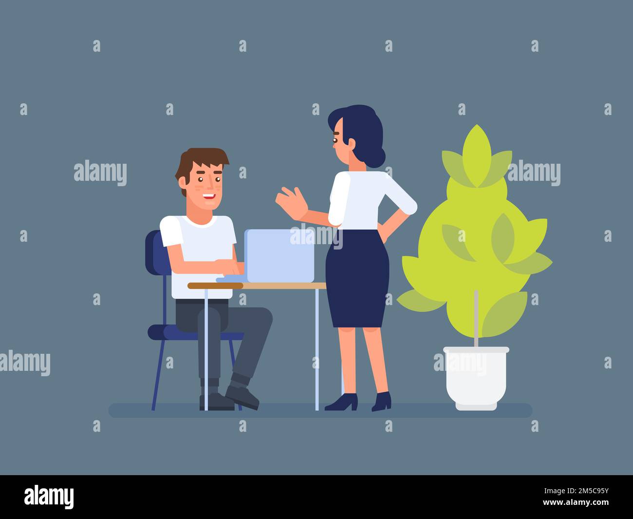 Conversation of business people. A man and a woman are discussing the ...