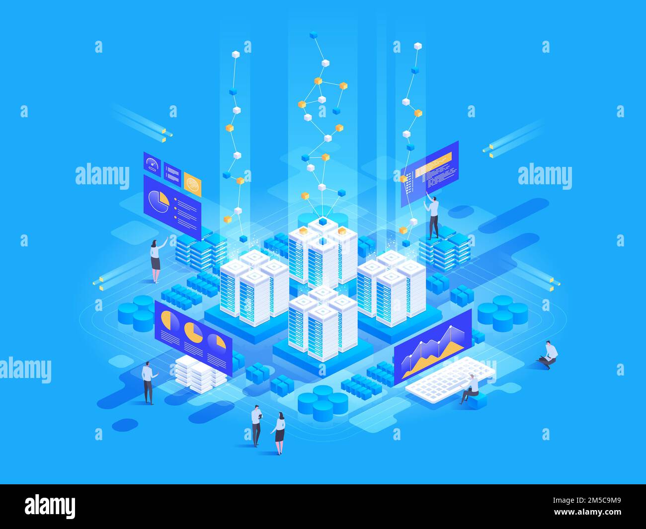 Data visualization concept. People interacting with charts and ...