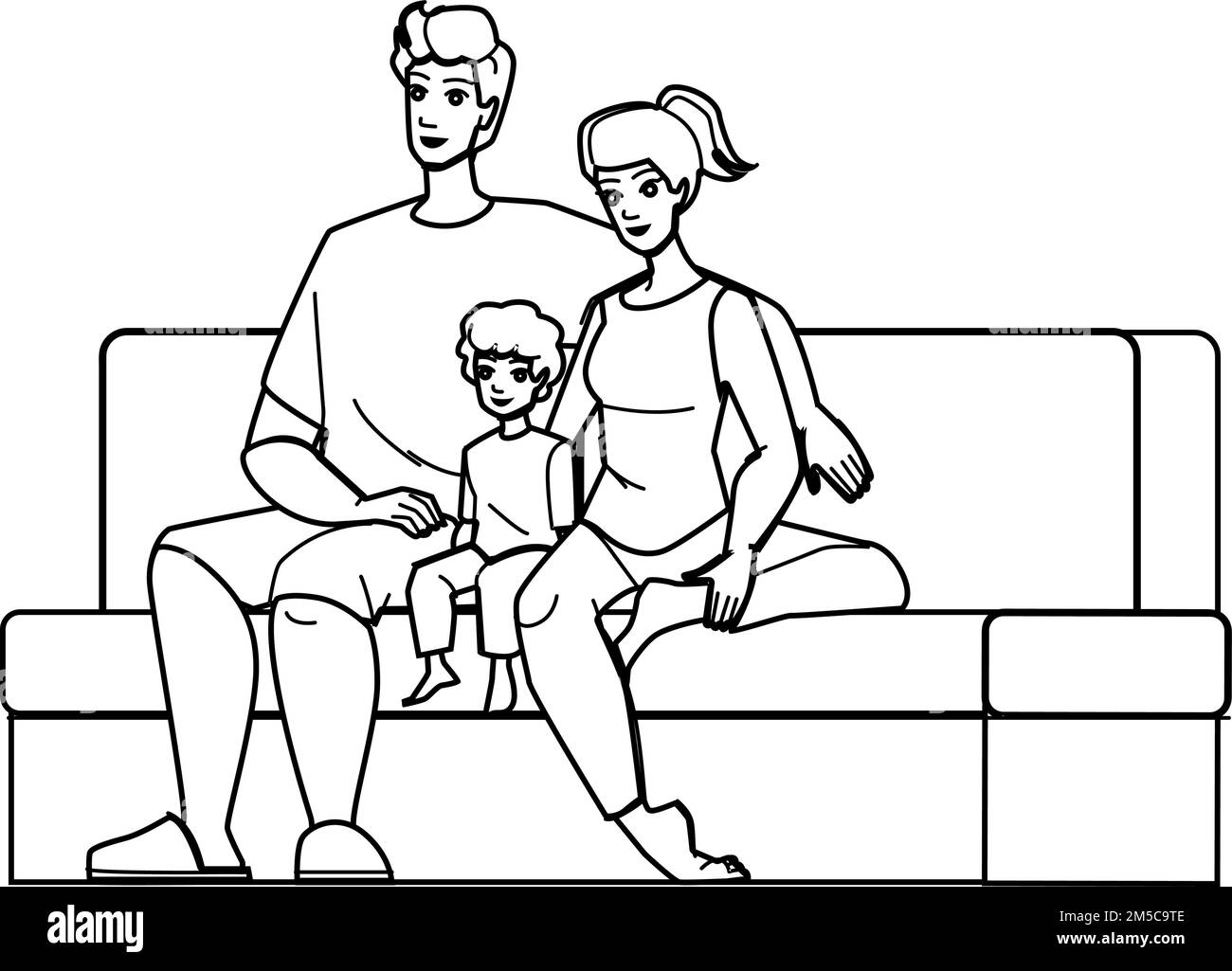 family watching tv vector Stock Vector