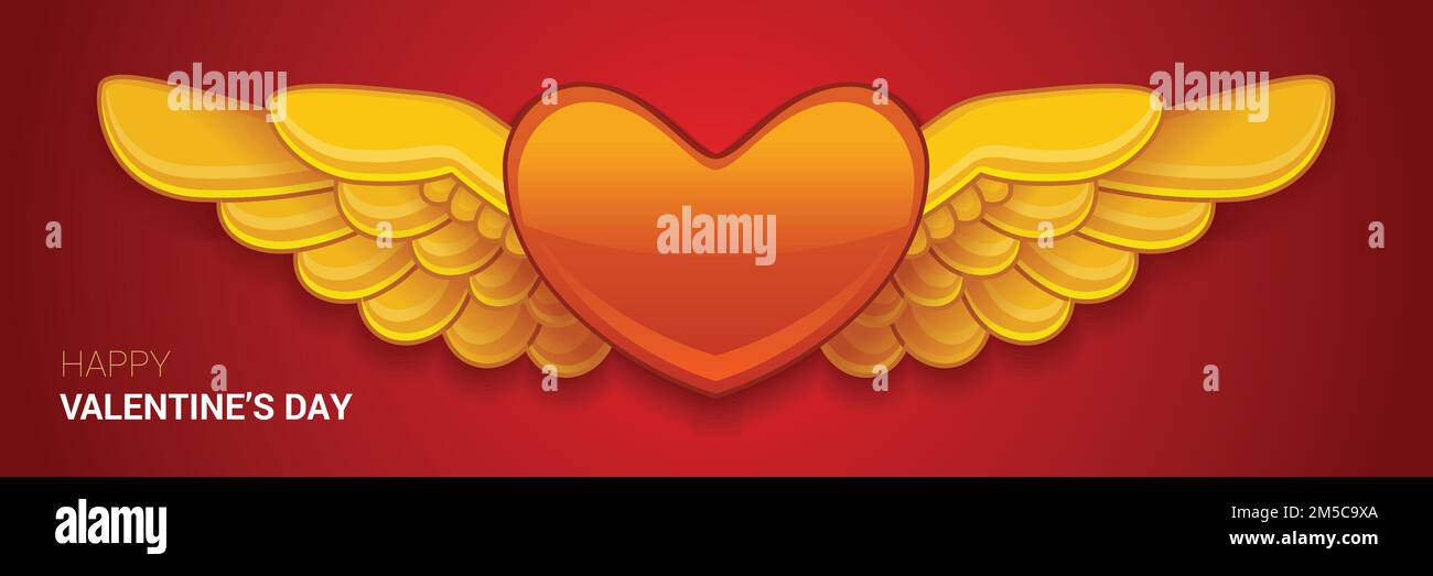 Happy valentines day illustration. Vector red heart with wings Stock ...
