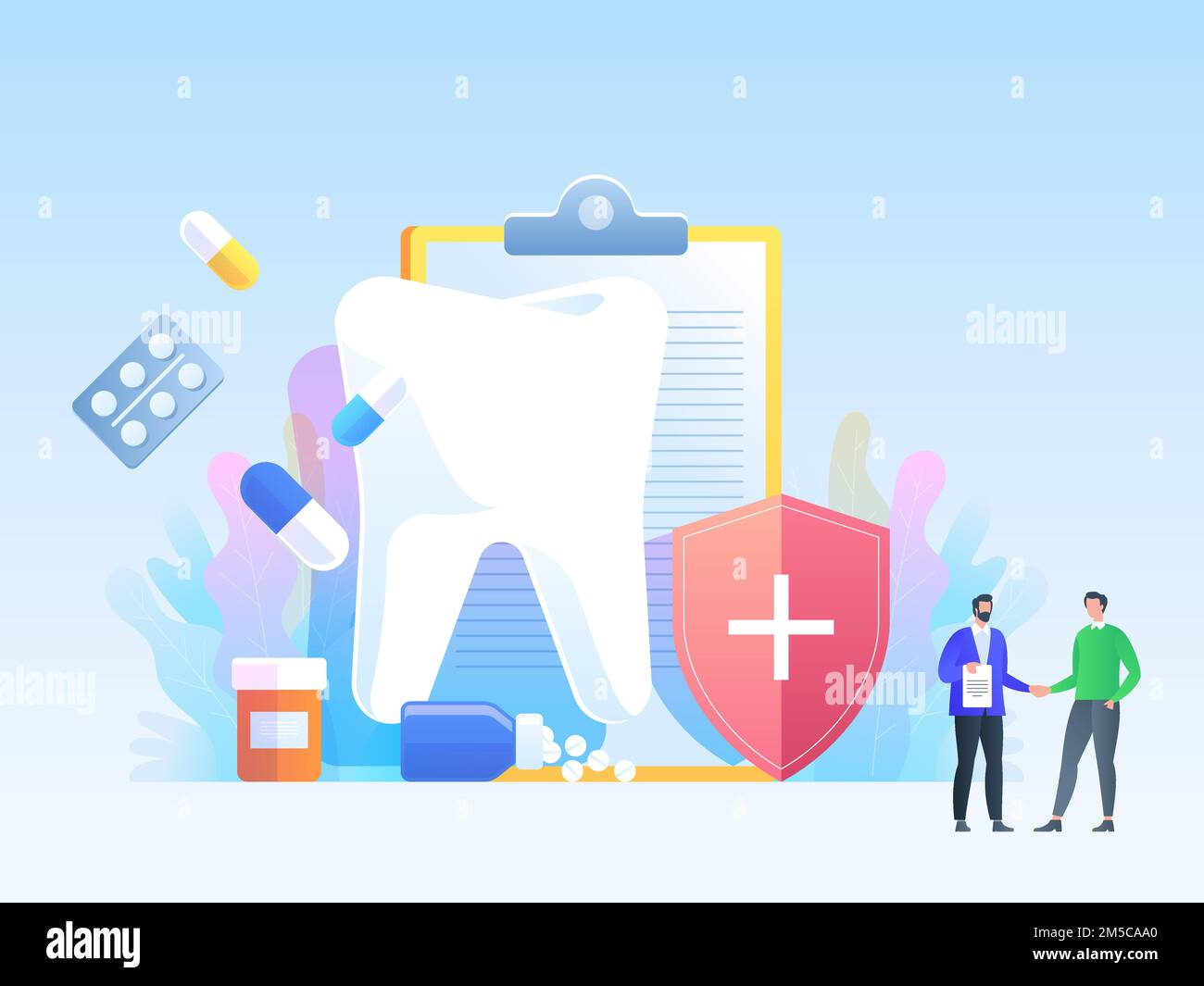 Dental insurance, dental care concept. Dental insurance form, tooth, flat design for web banners