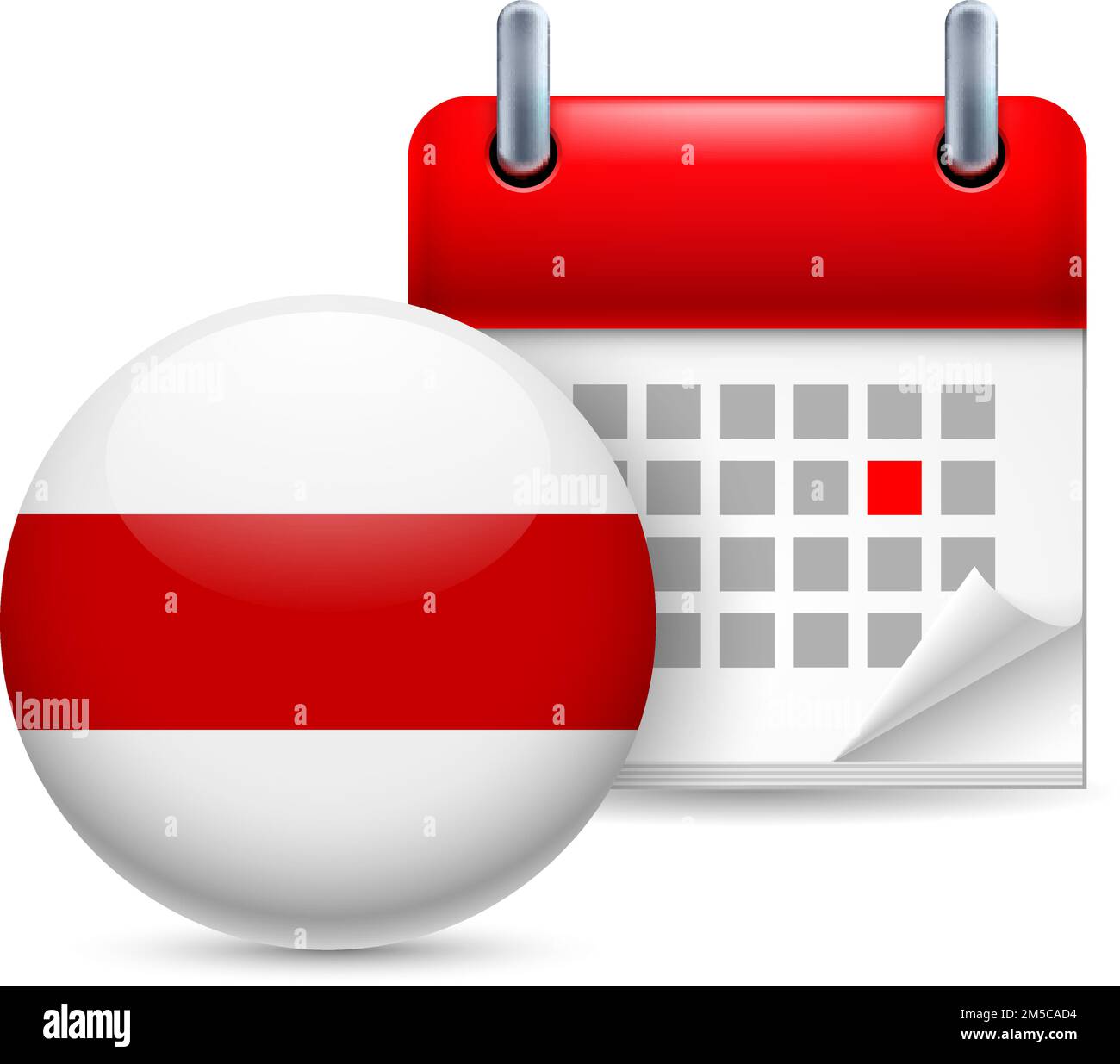 Calendar and Round Belarus Flag Icon. National Holiday Day with Badge and The Historical National Round Badge of Belarusians in White-Red-White Colors Stock Vector