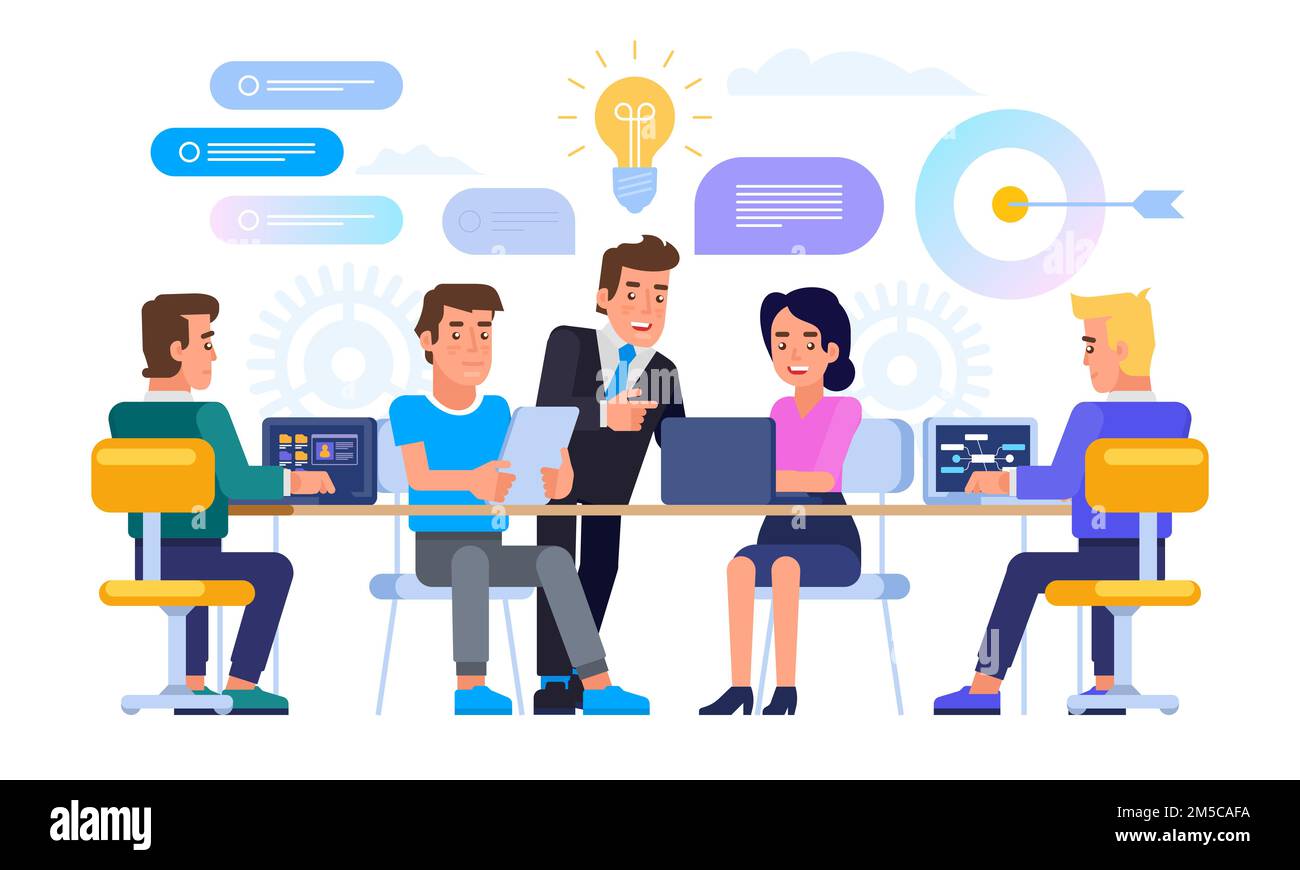 Business meeting concept. Office life. Brainstorming. Vector flat ...