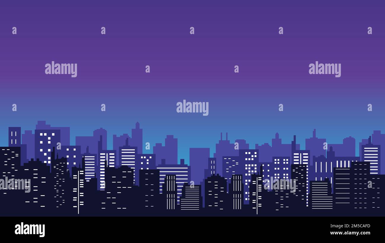 City silhouette background with many tall buildings at birth night ...