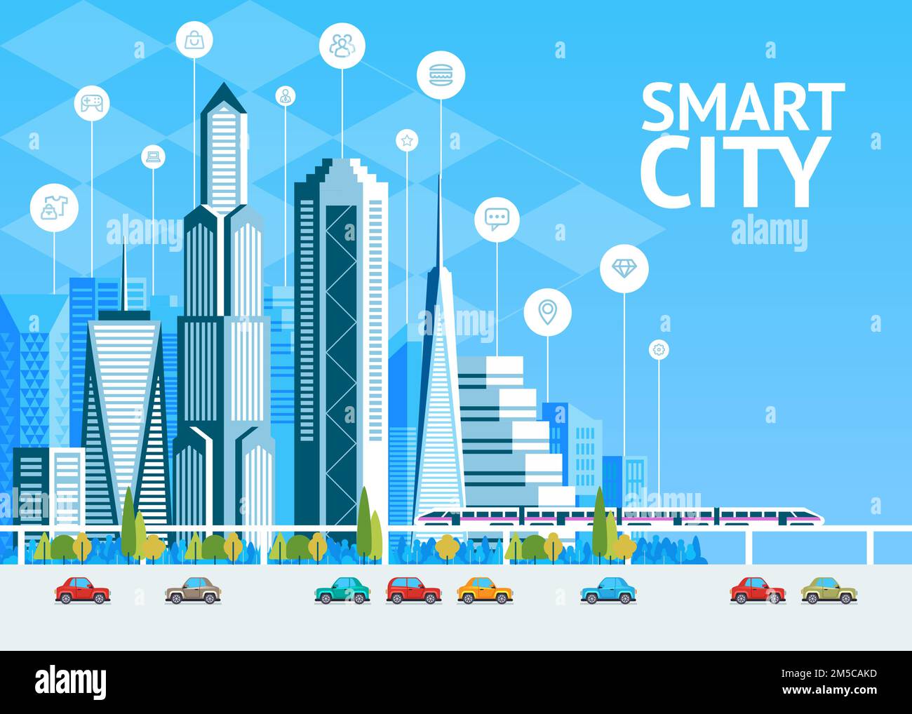 Urban landscape with infographic elements. Smart city. Modern city