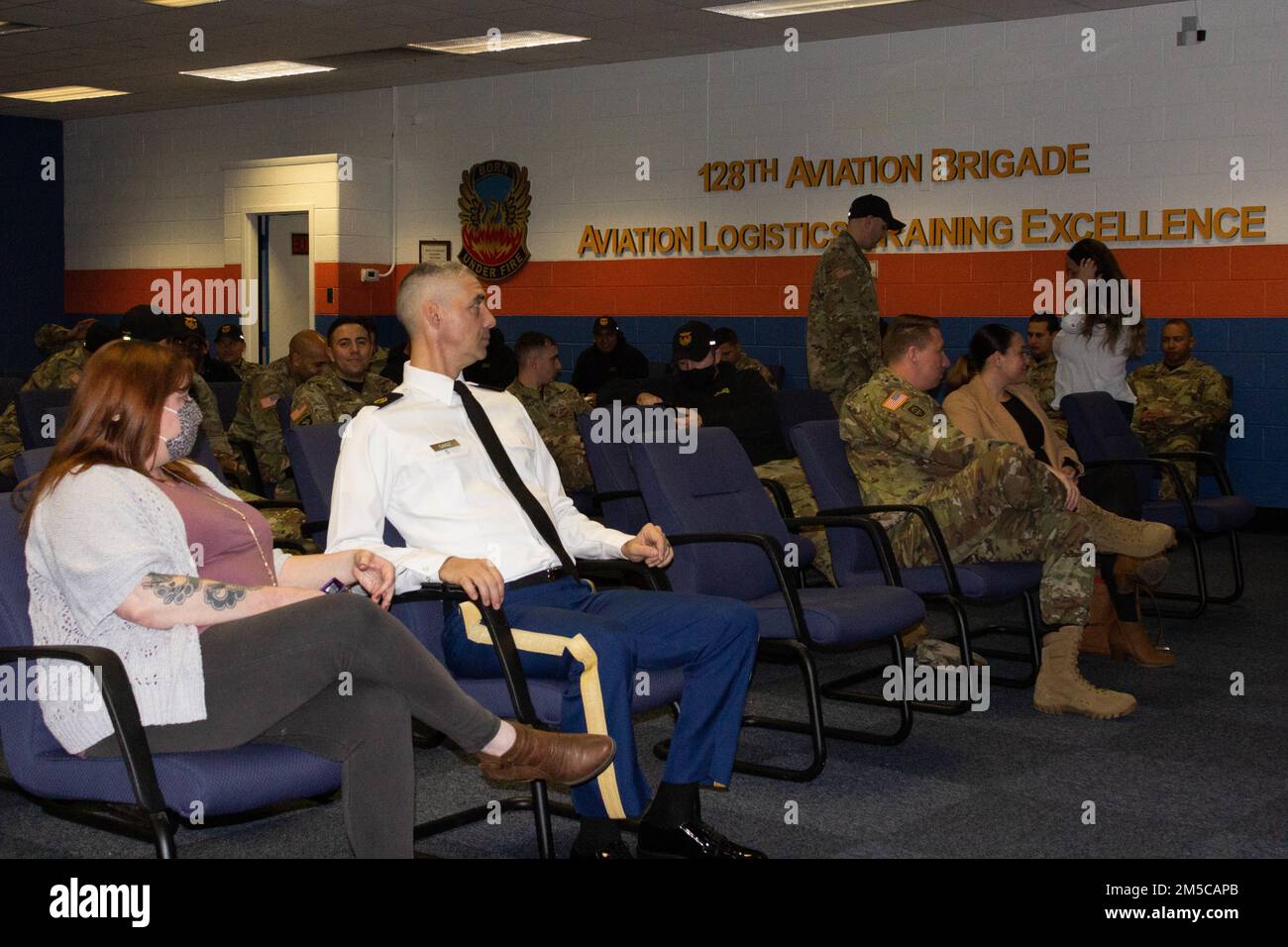 U.S. Army Soldiers with with Army Aviation Center of Excellence Non-Commisioned Officer Academy - Eustis, and their family members attended a ceremony March 1, 2022 at Fort Eustis, Virginia.The ceremony was held to commemorate instructors on their acheivements here at the NCO academy. Stock Photo