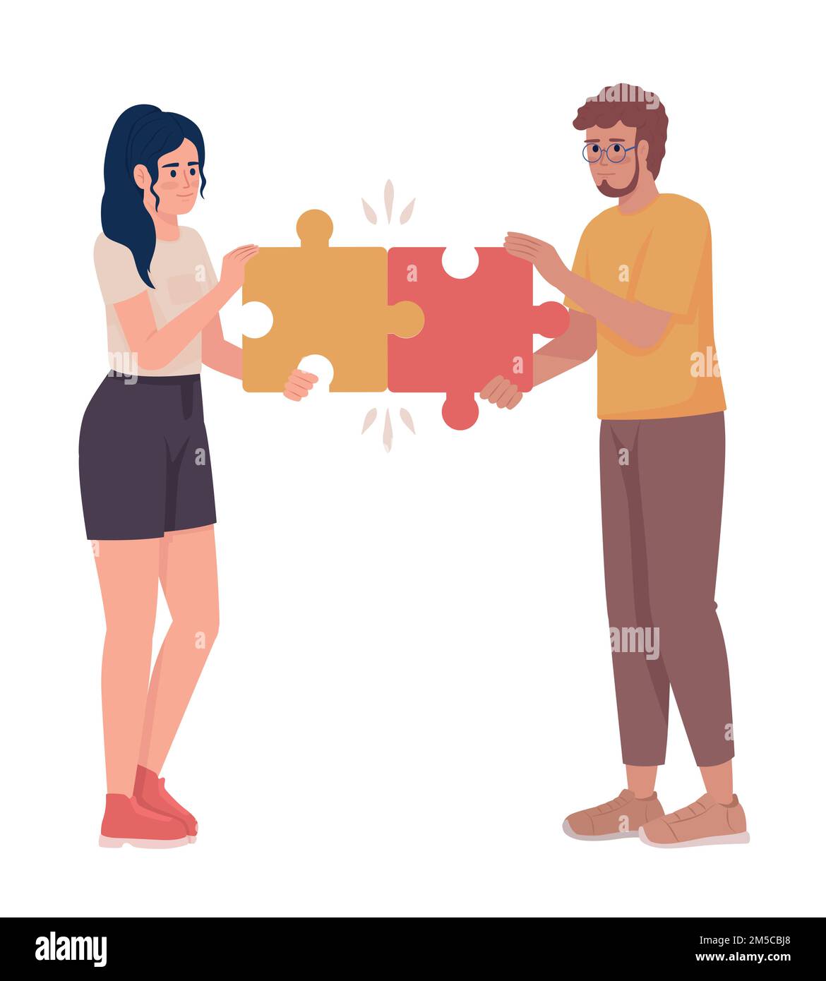 Couple fixing relationship semi flat color vector characters Stock Vector