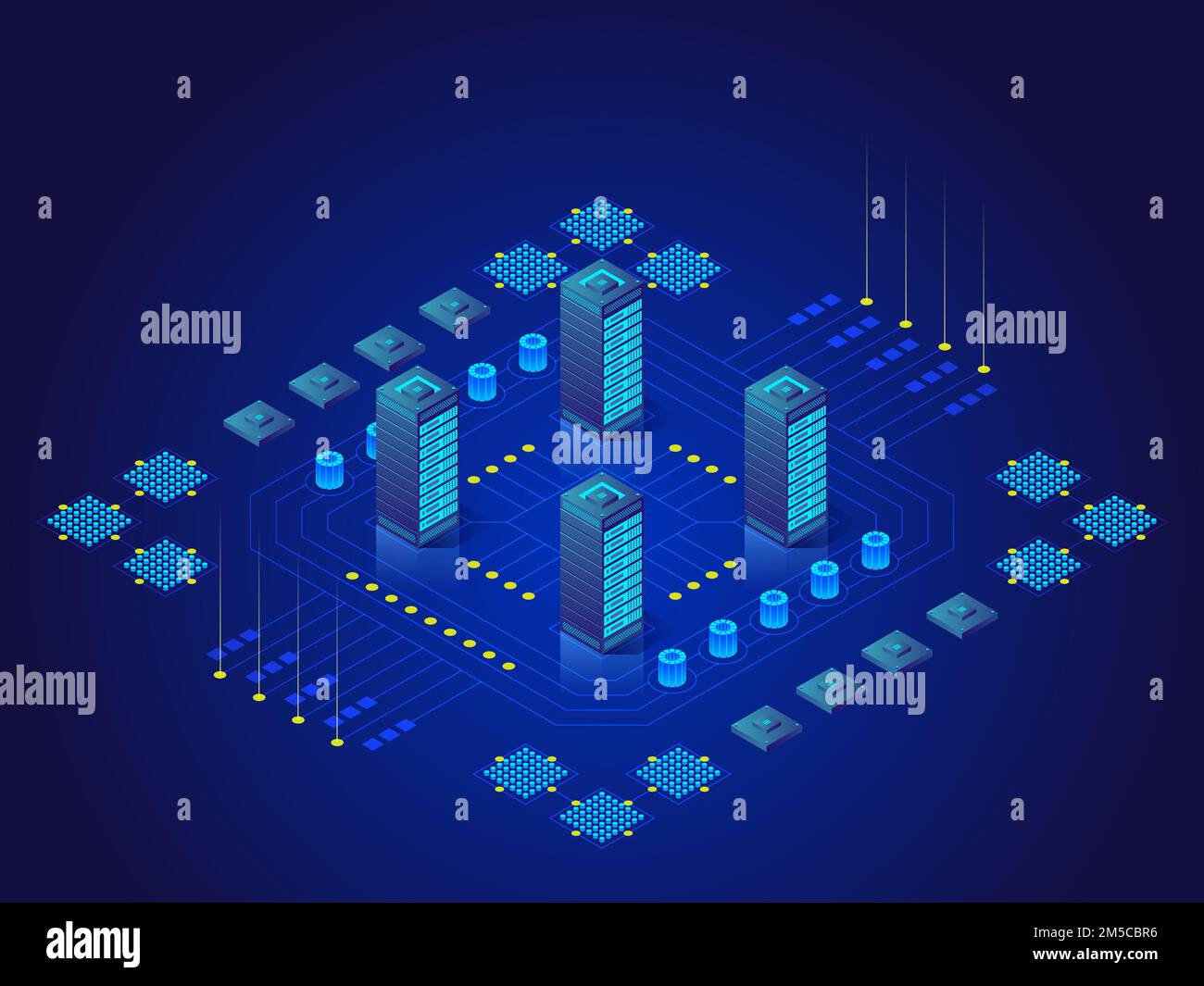 Concept of big data processing, energy station of future, server room 