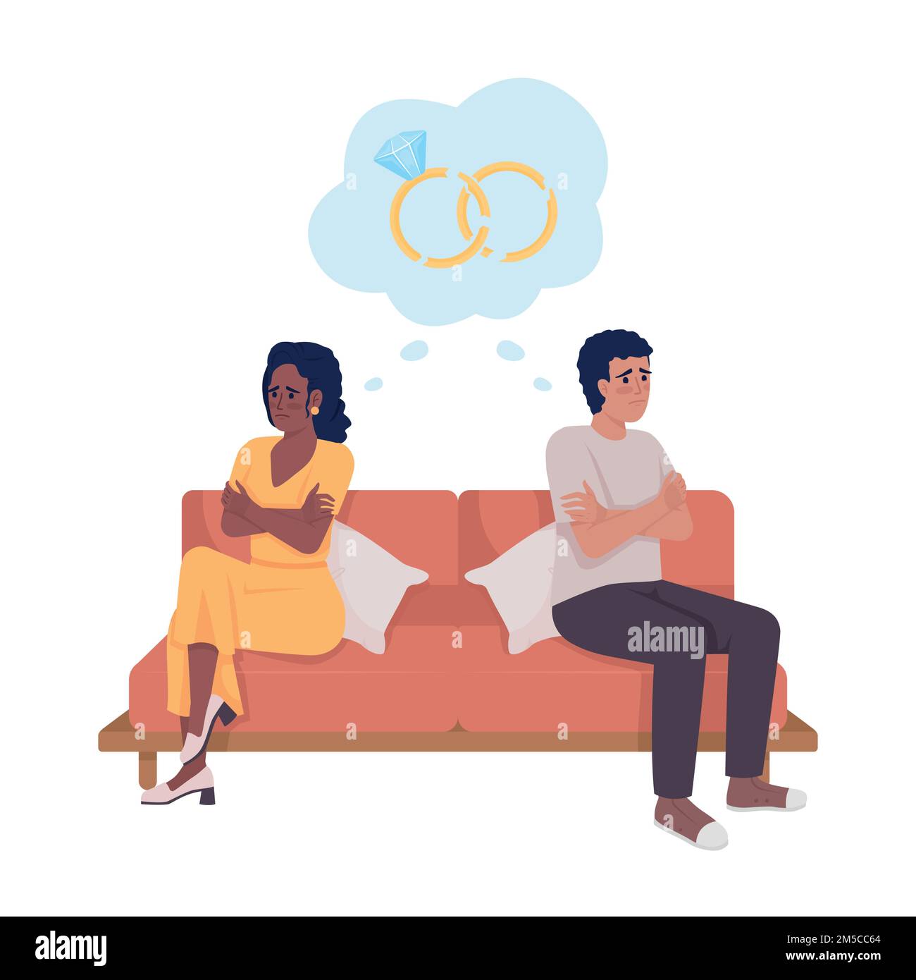 Marriage problems semi flat color vector characters Stock Vector