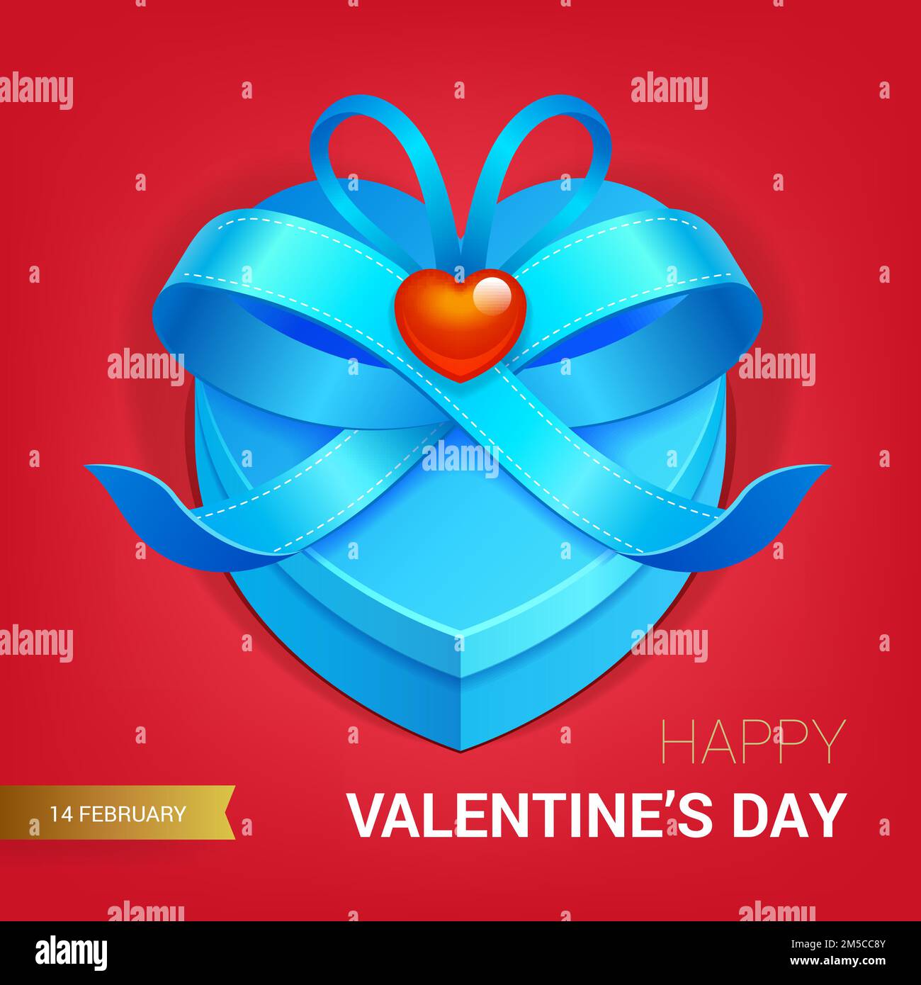 Valentines day illustration. Gift box with blue bow ribbon. Vector ...