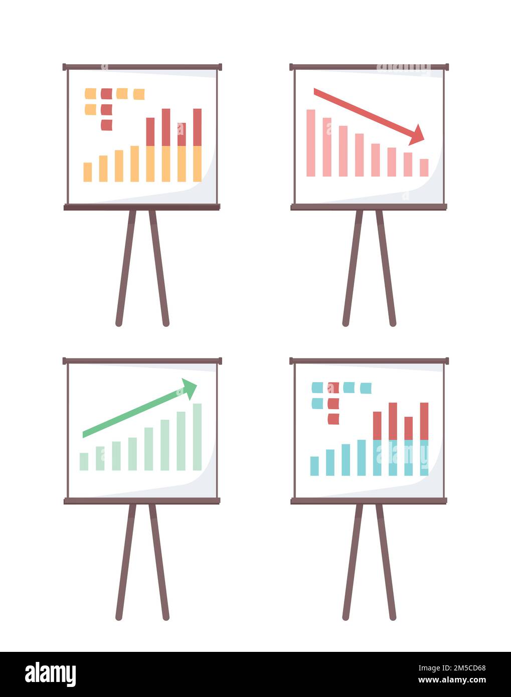 Business processes presentation semi flat color vector objects set Stock Vector