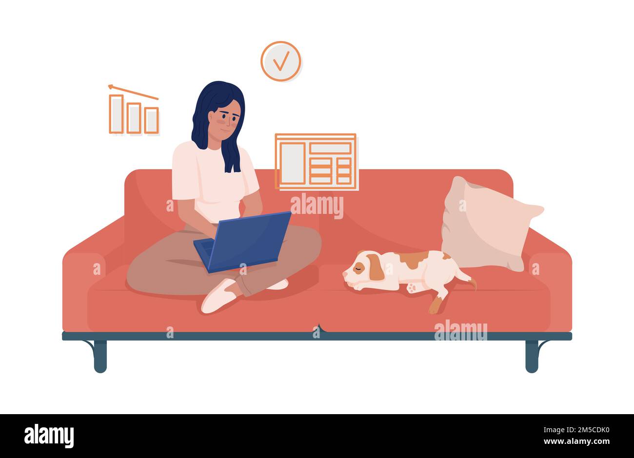Working from home semi flat color vector character Stock Vector