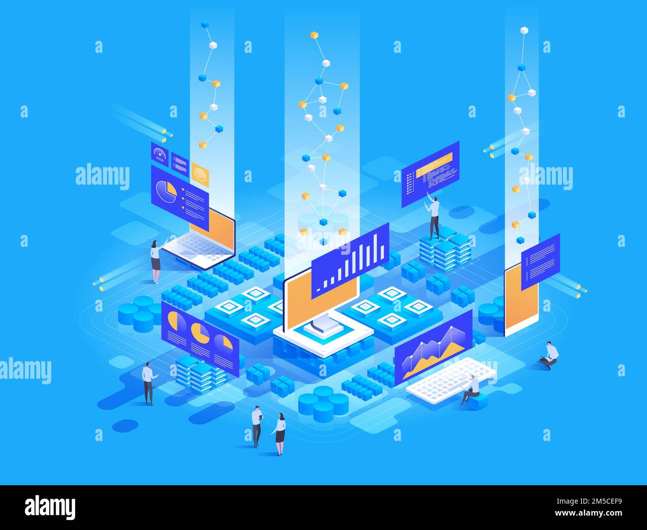 Data visualization concept. People interacting with charts and ...