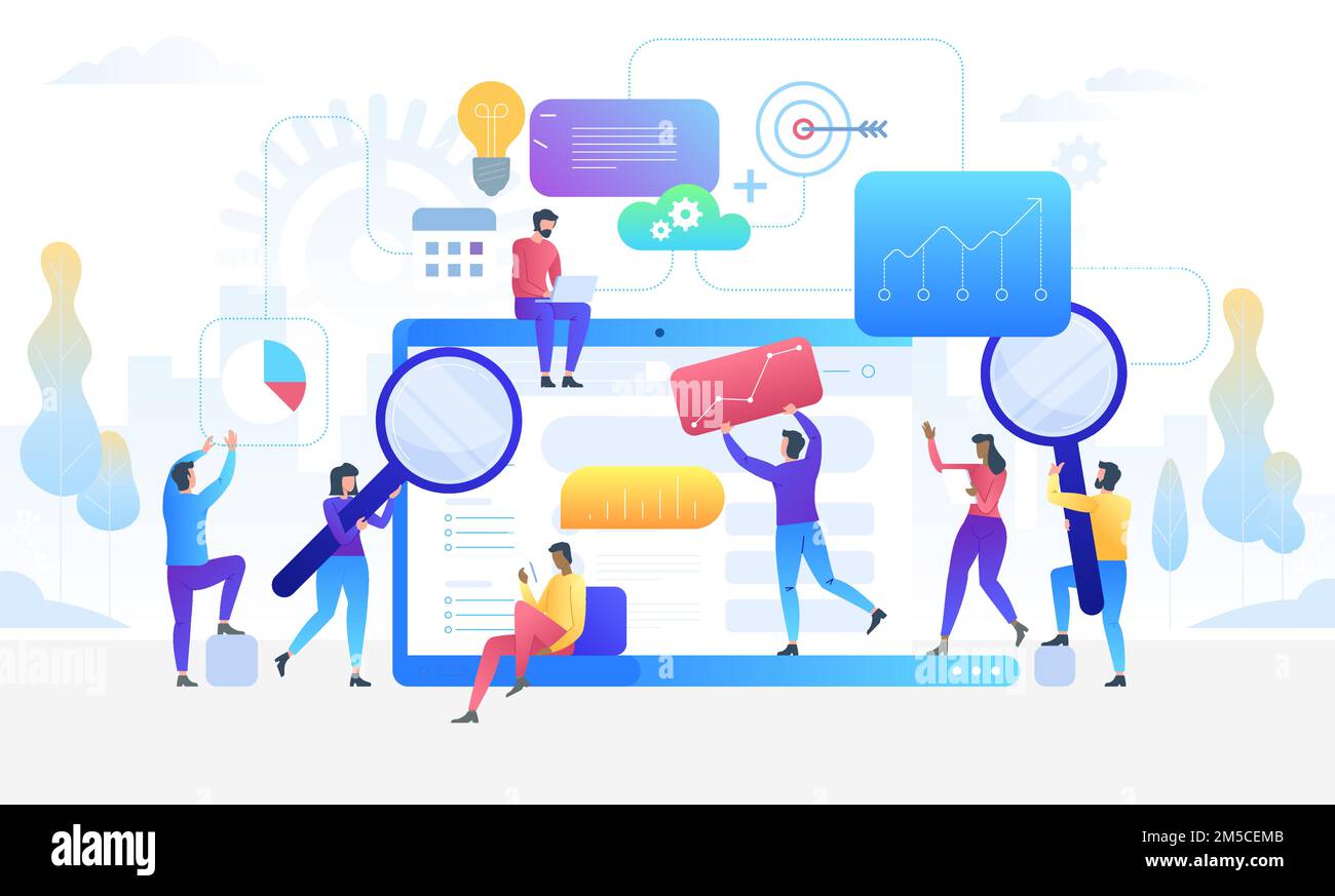 Data research. Digital analytics information tools. Big data. Vector flat illustration Stock Vector