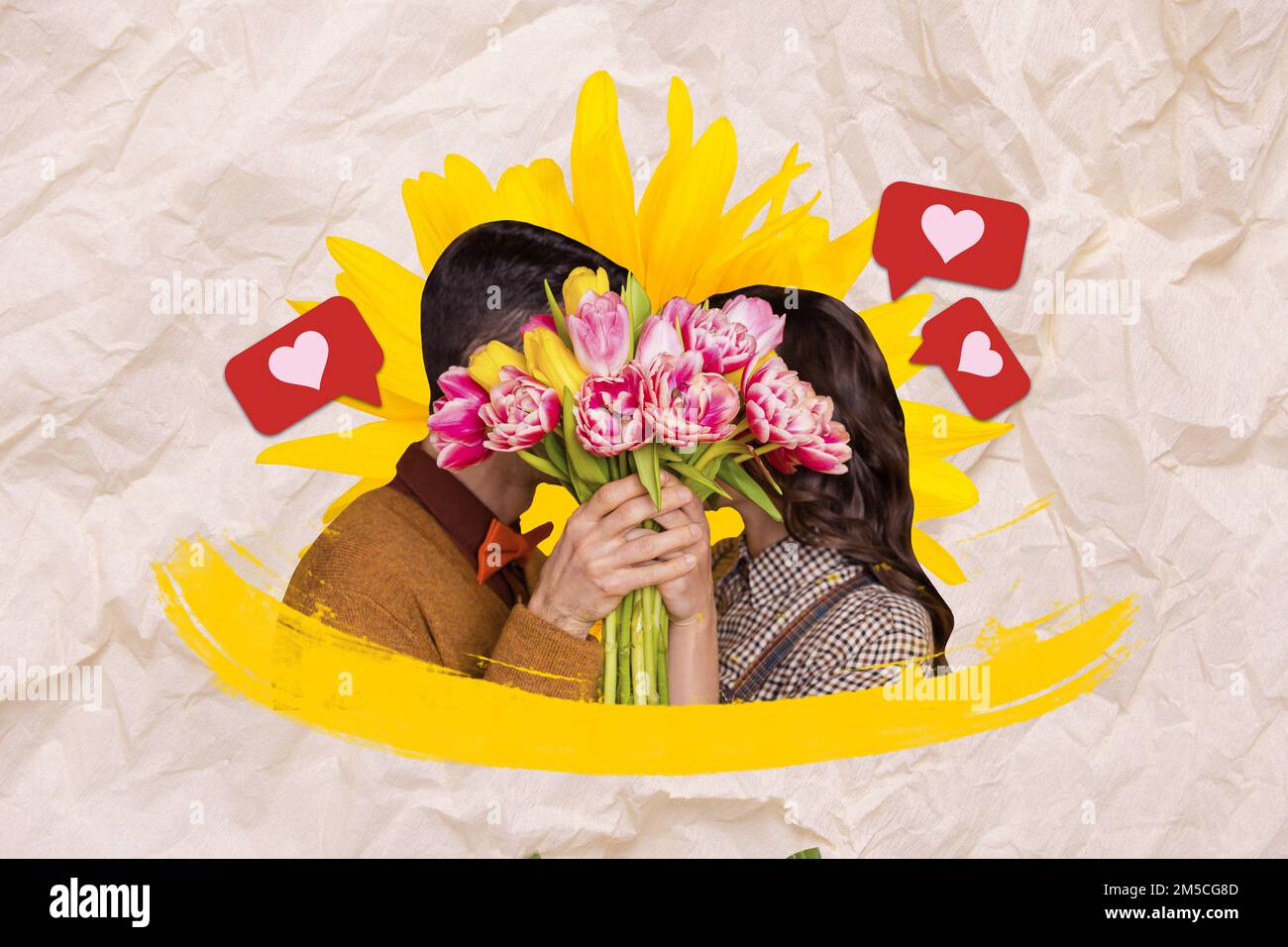 Creative photo 3d collage artwork poster postcard of wife husband close