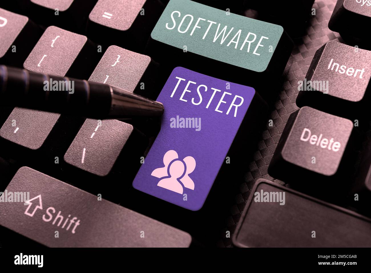 Text caption presenting Software Tester. Conceptual photo implemented to protect software against malicious attack Stock Photo