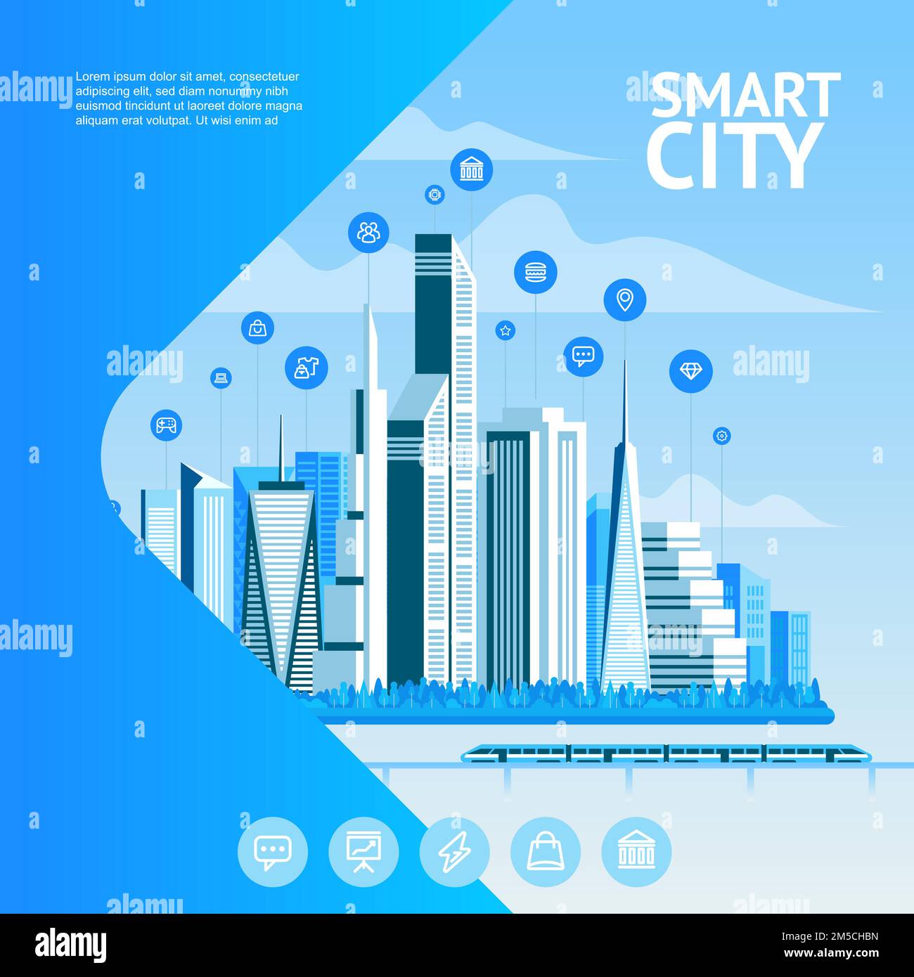 Smart city. Urban landscape with infographic elements. Modern city