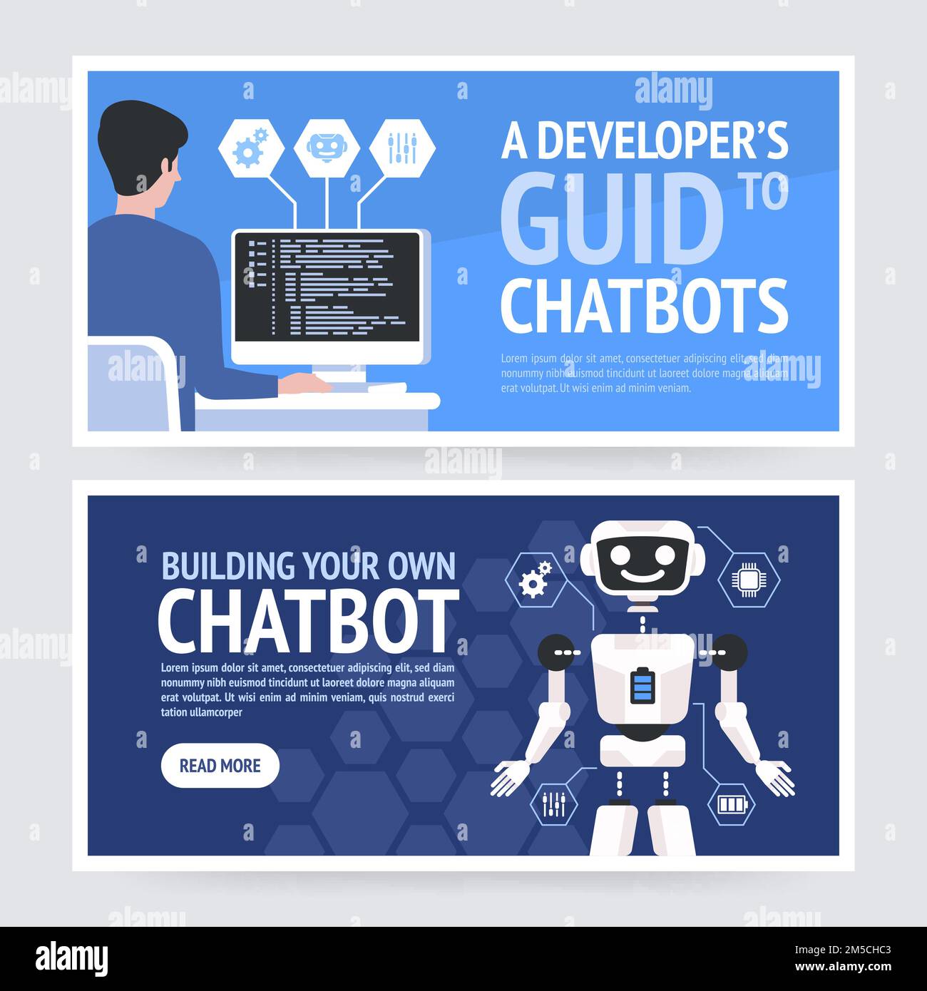 Chatbot concept. Vector banners for business, site, web, brochure cards