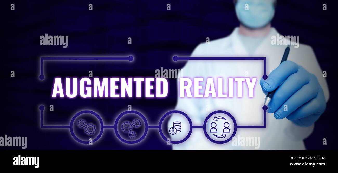 Conceptual display Augmented Reality. Business idea technology that imposes computer image on