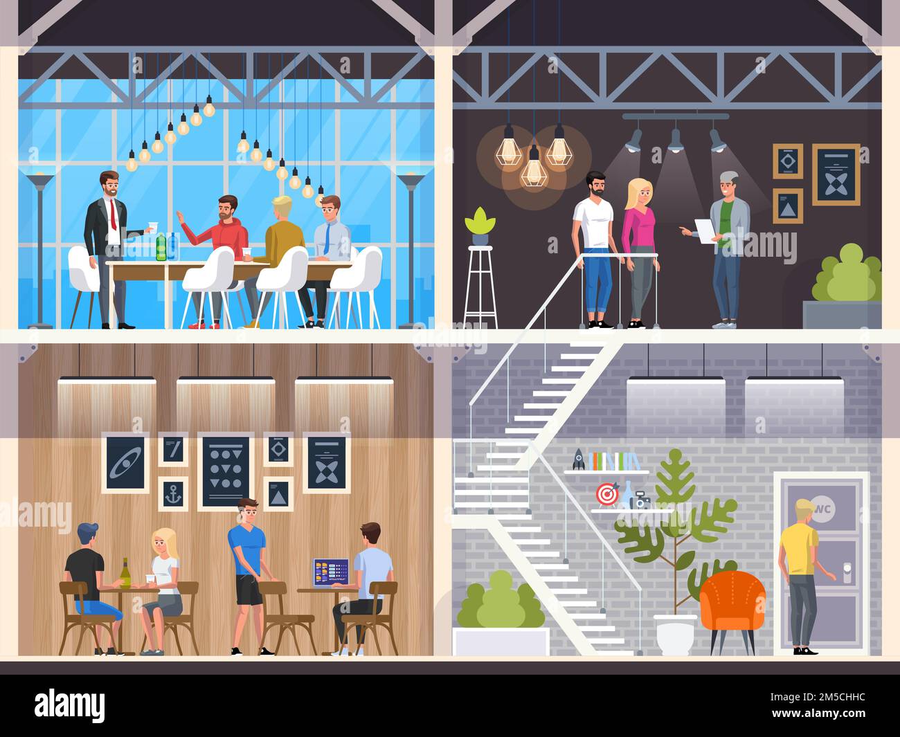 Modern Cafe with young people. Interior Restaurant. Creative Office