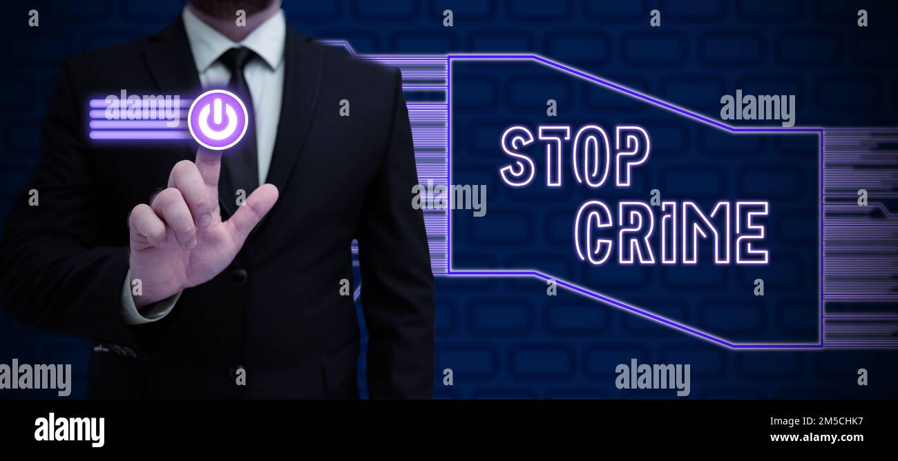 Text caption presenting Stop Crime. Business overview the effort or