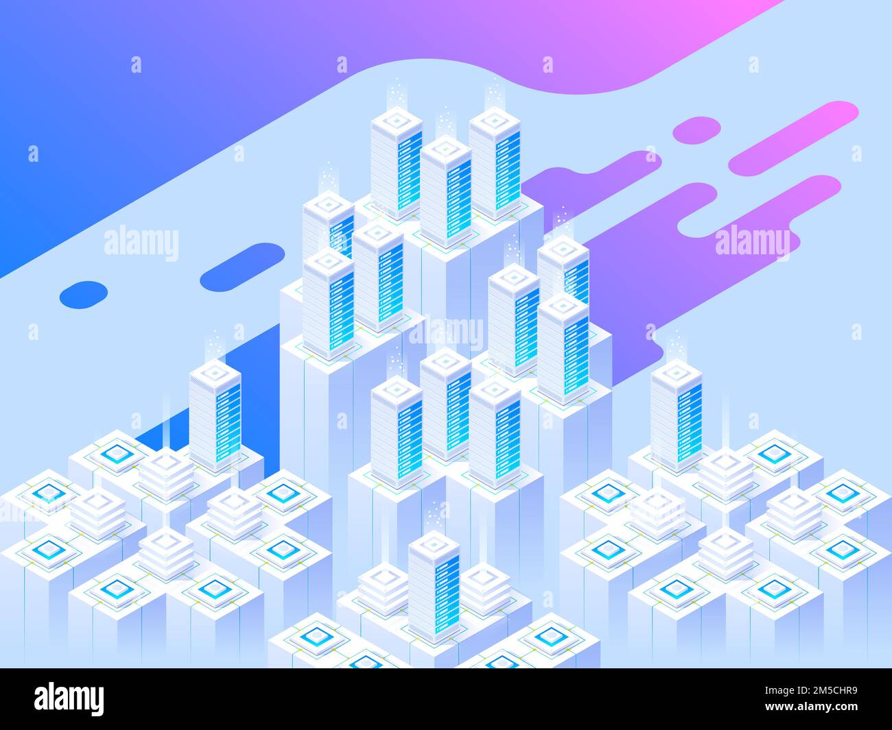 Website design. Big data center and cloud storage technology. Vector isometric illustration template for website and mobile website design and develop Stock Vector