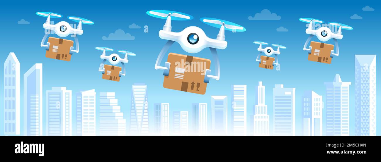 Drone delivery City background Vector illustration Stock Vector Image ...