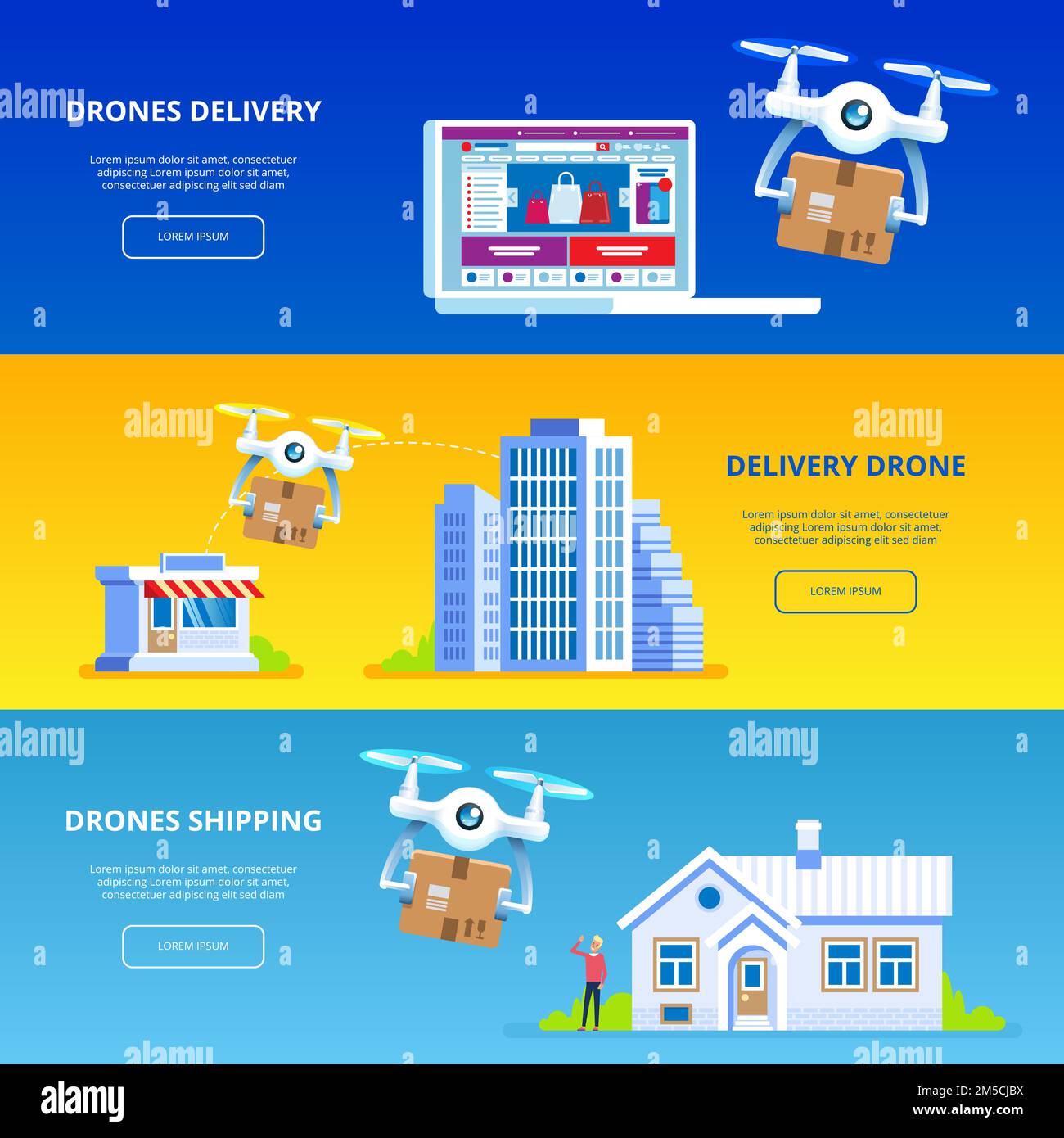 Drone delivery Set of vector illustrations Stock Vector Image & Art - Alamy