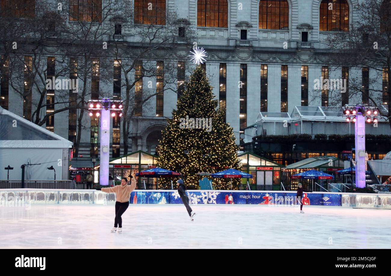 Bryant Park Frozen Fountain and Ice Skating In NYC. PICTURED Ice