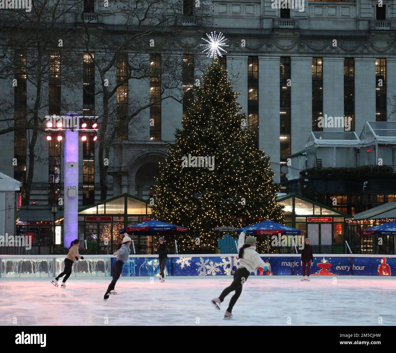 Bryant Park Frozen Fountain and Ice Skating In NYC. PICTURED Ice