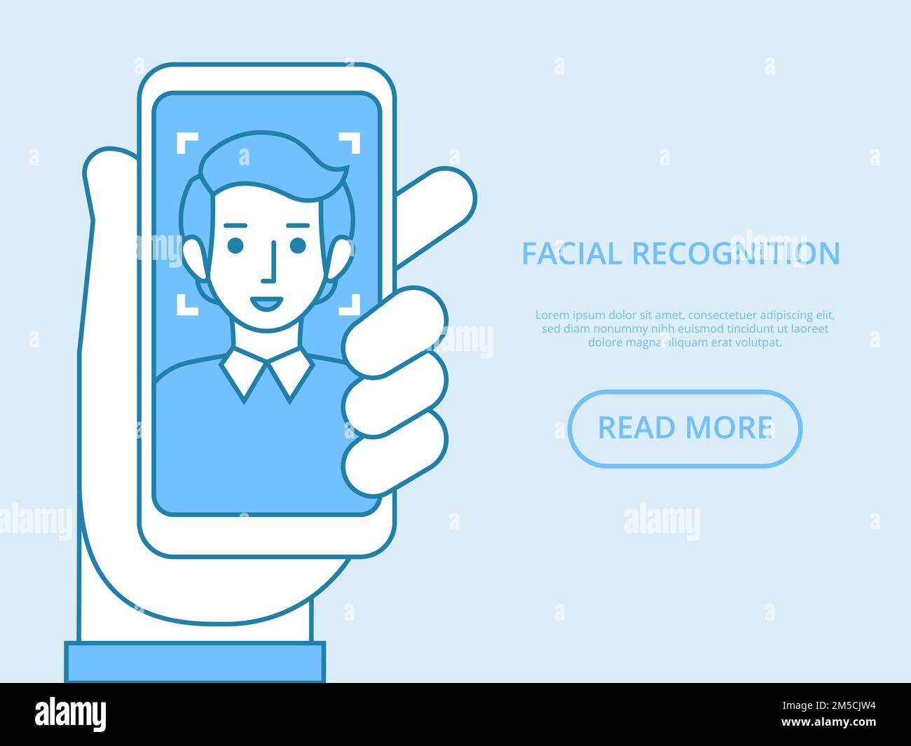 Facial recognition concept. Face ID, face recognition system. Hand holding smartphone with human