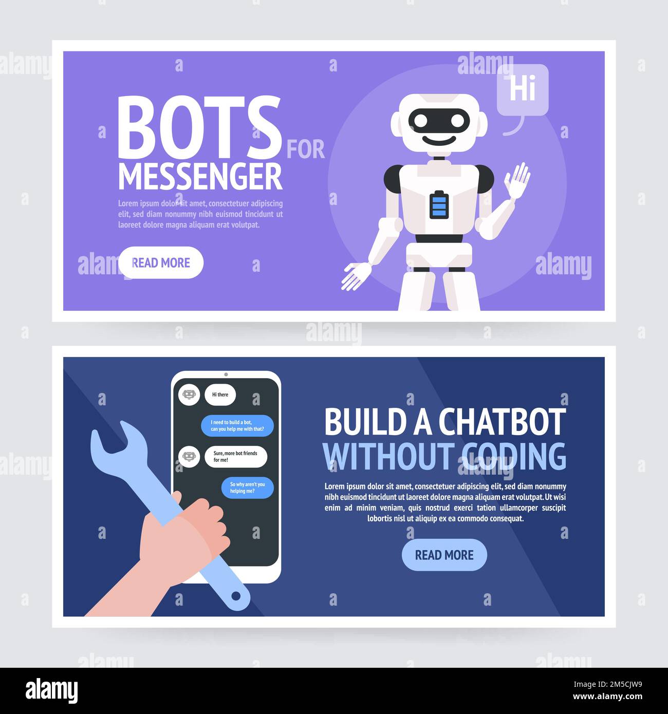 Chatbot concept. Vector banners for business, site, web, brochure cards