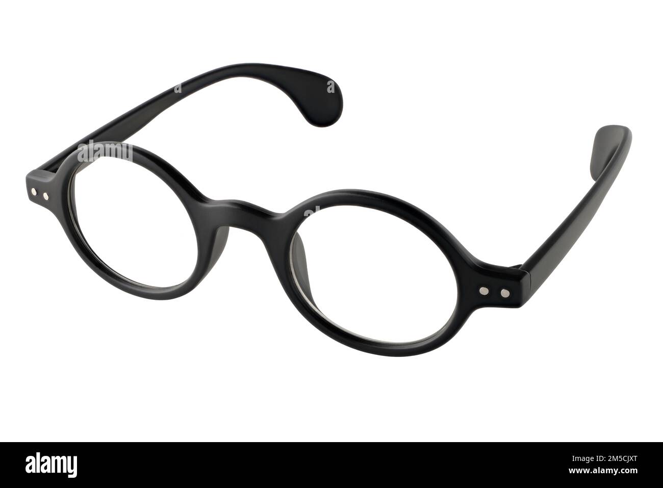 Black round retro-style eyeglasses, side view, isolated on white background Stock Photo