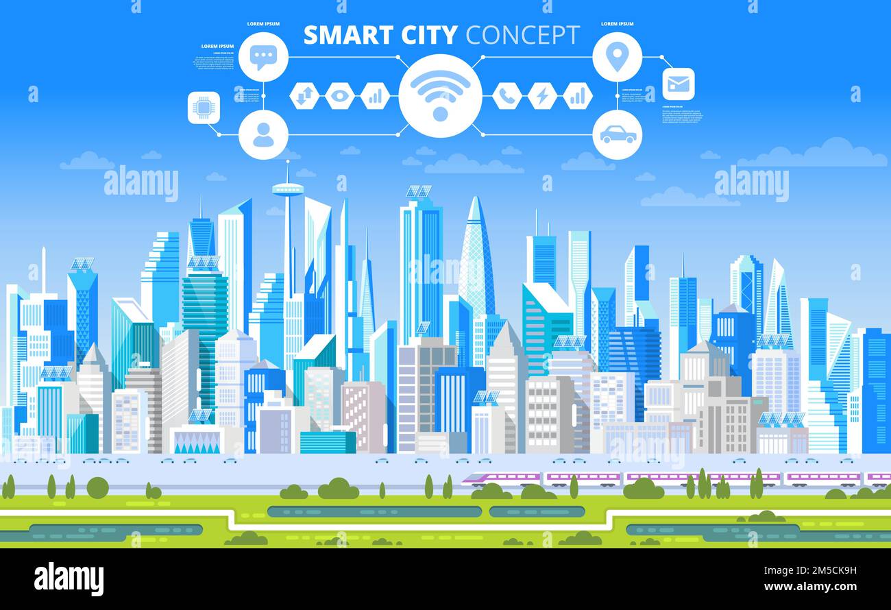 Urban landscape with infographic elements. Smart city. Modern city