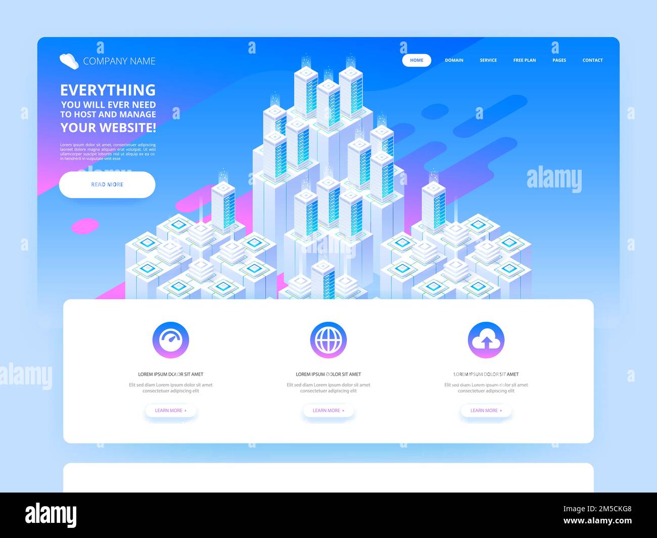 Website design. Big data center and cloud storage technology. Vector isometric illustration template for website and mobile website design and develop Stock Vector