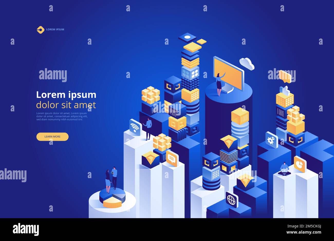SEO analytics team landing page. Search engine optimization analysis concept. Vector isometric illustration Stock Vector
