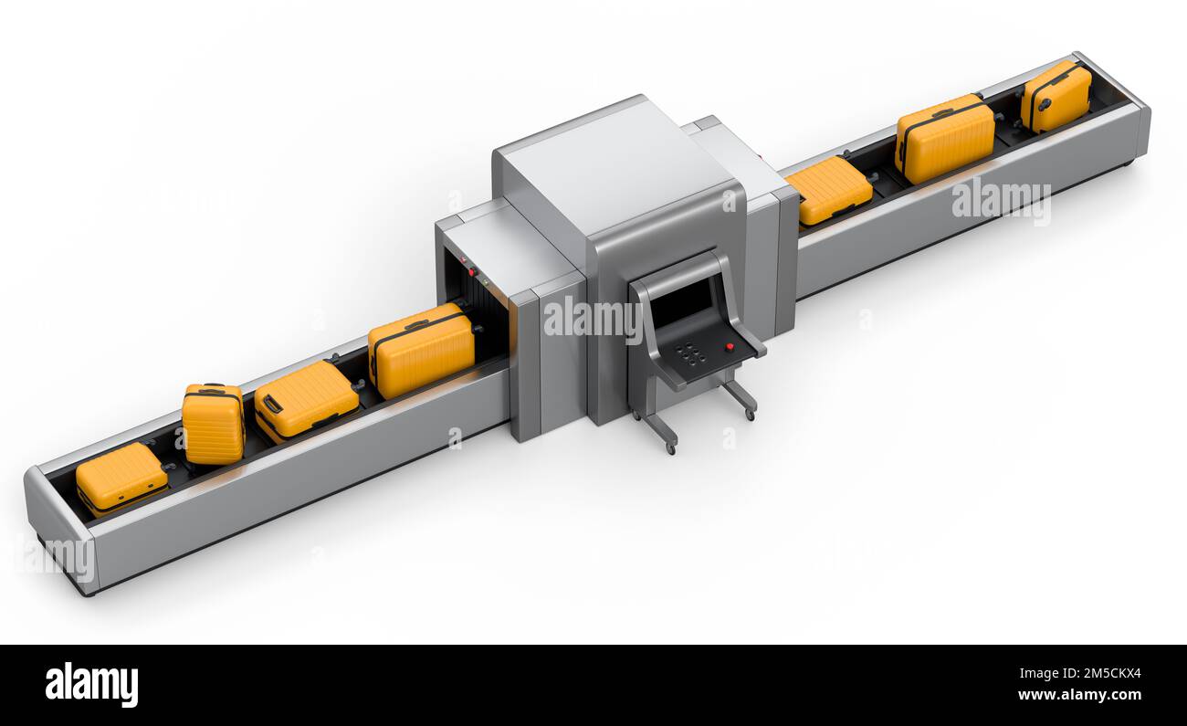 Airport luggage conveyor belt or baggage claim area with security check