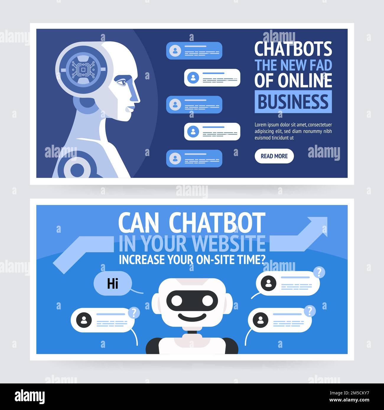 Chatbot concept. Vector banners for business, site, web, brochure cards