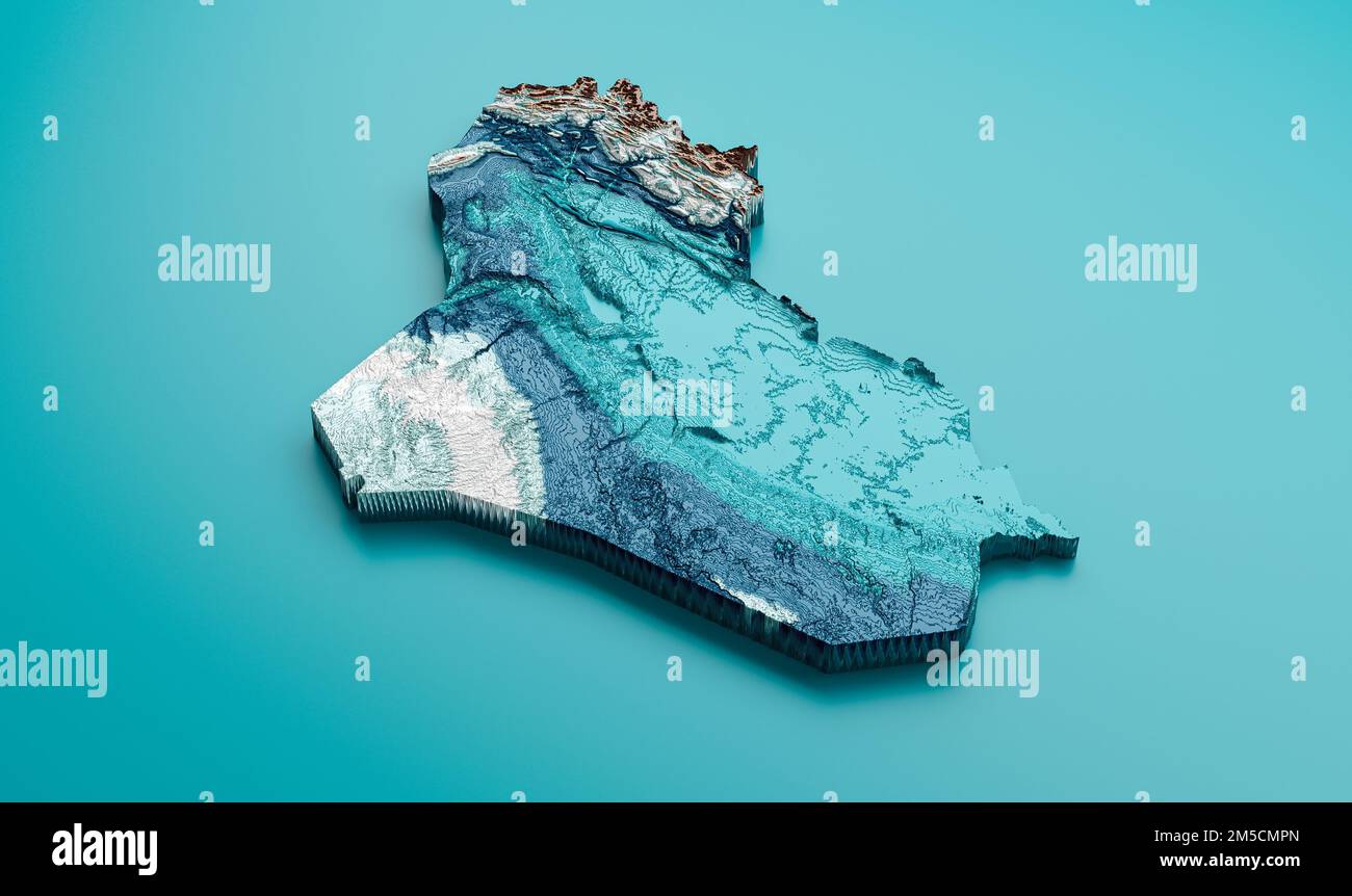 A 3D illustration of the topographic Iraq Map Stock Photo - Alamy