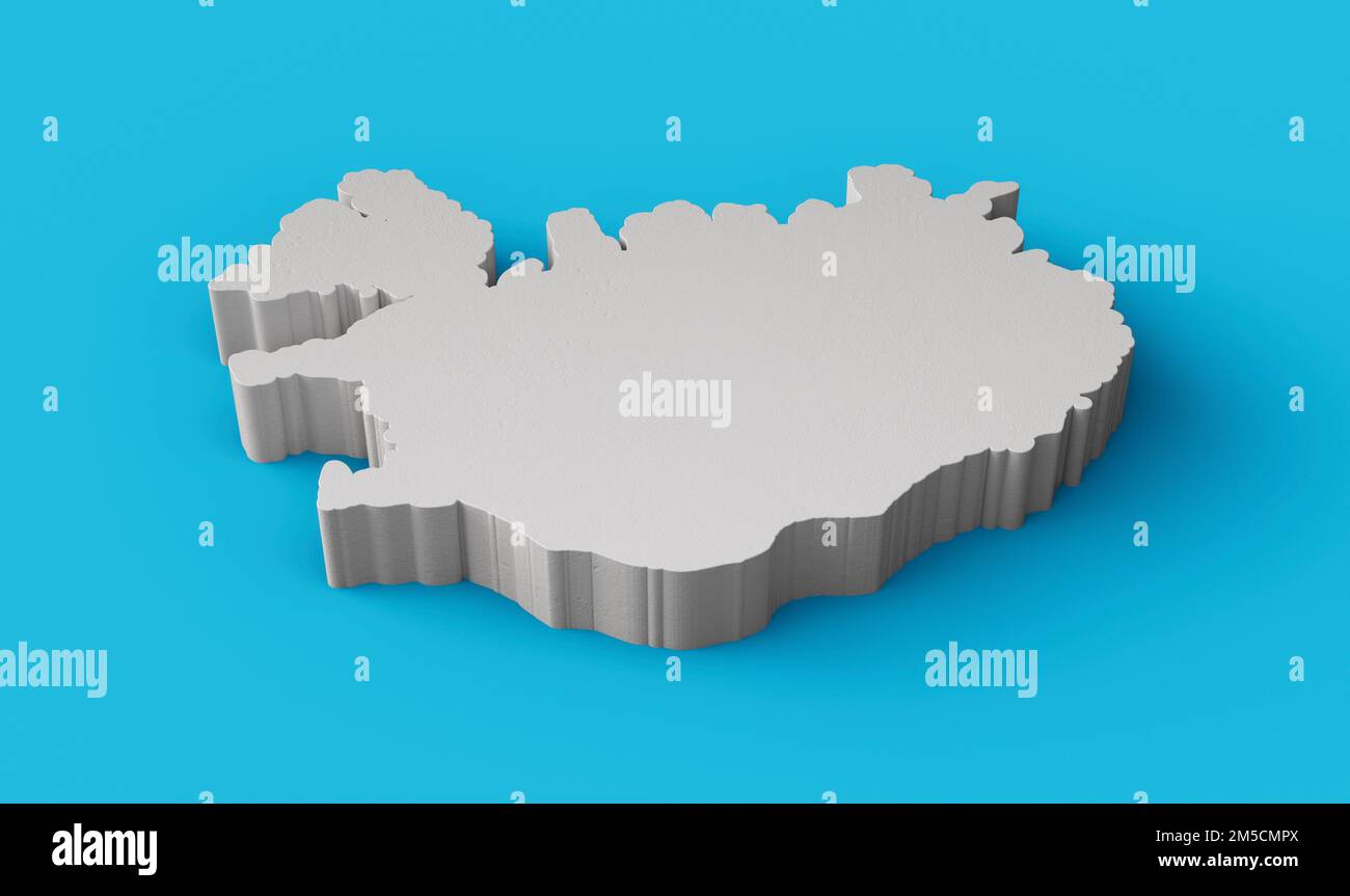 A 3D illustration of the Iceland map cartography and topology Stock ...
