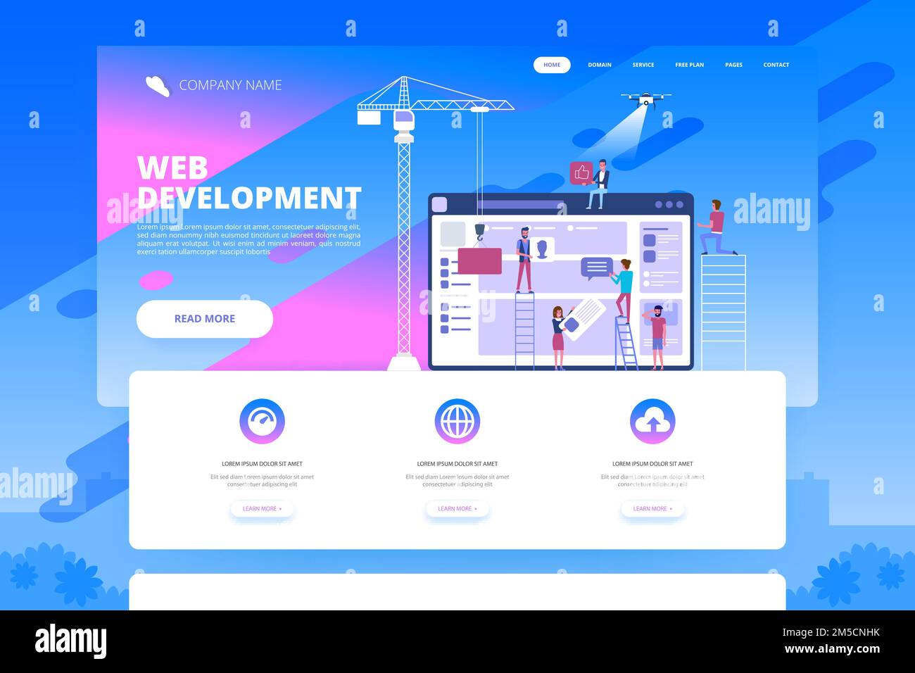 Web design and app development concept with computer and young people ...