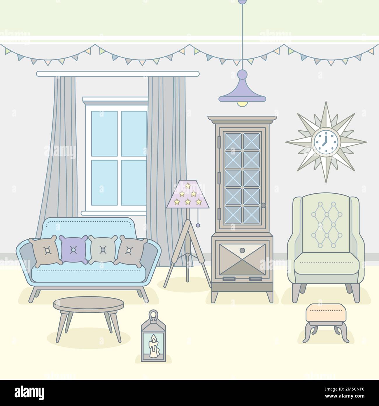 Living room with furniture. Cozy interior. Flat style vector ...