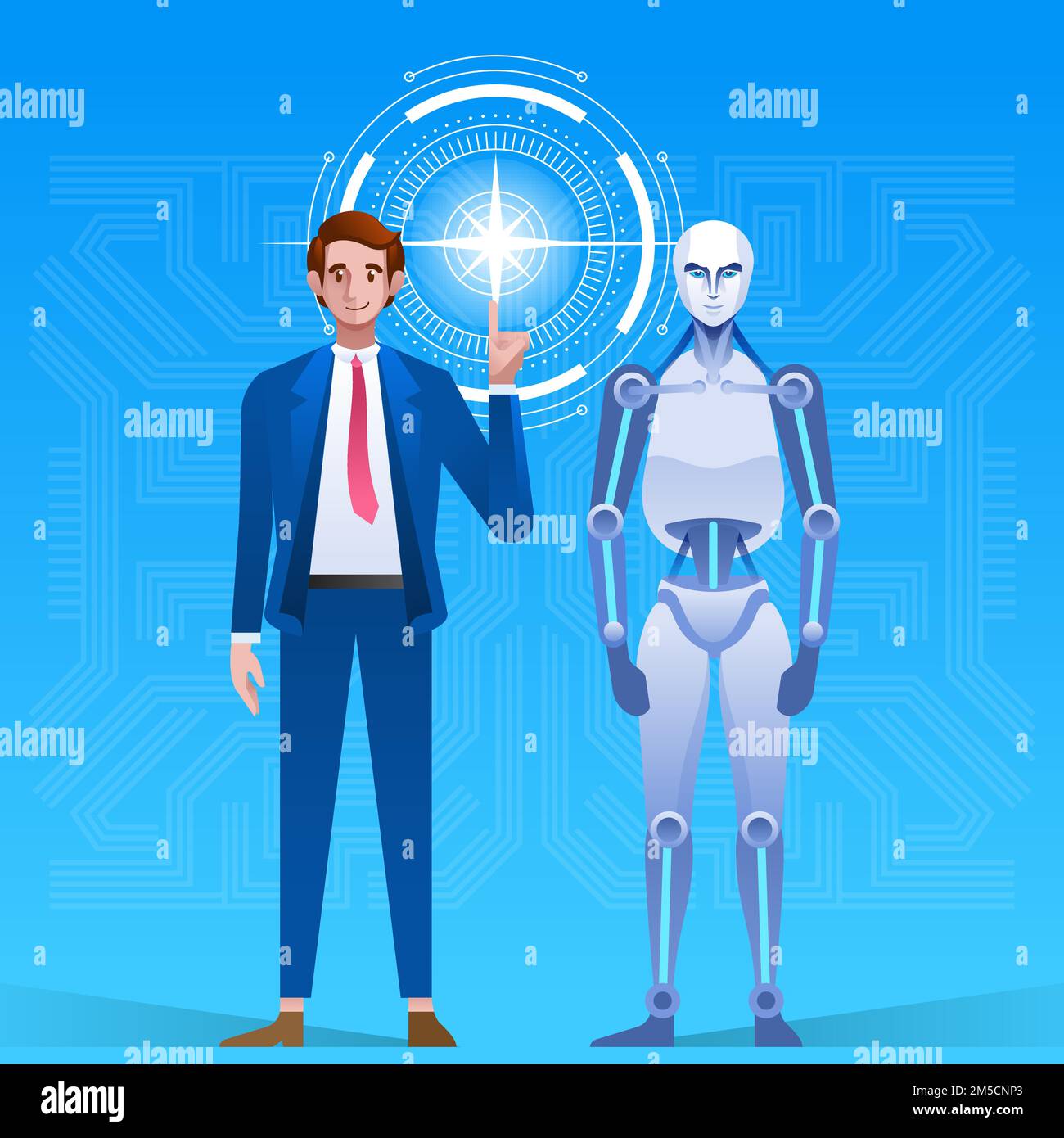 Man creates robot. Human and Artificial intelligence futuristic ...