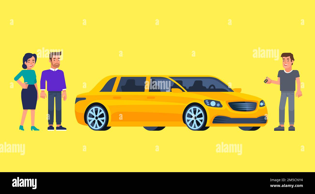 Carpool and car sharing. Happy people in front of the car. Travel by