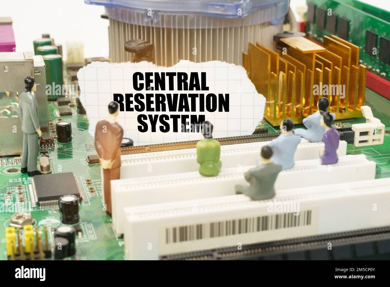 Technology and computer concept. On the motherboard there are figures ...