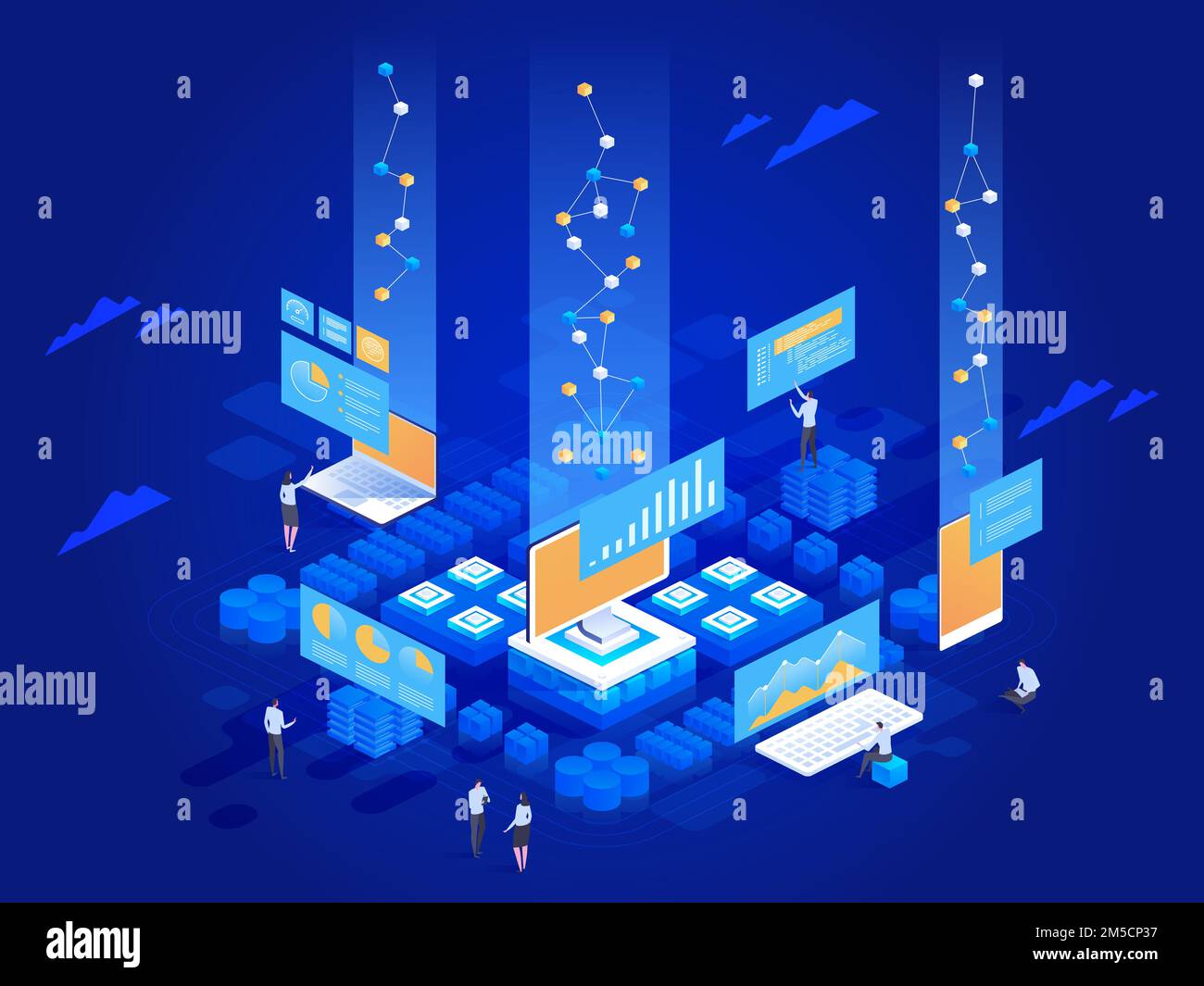 Data visualization concept. People interacting with charts and ...