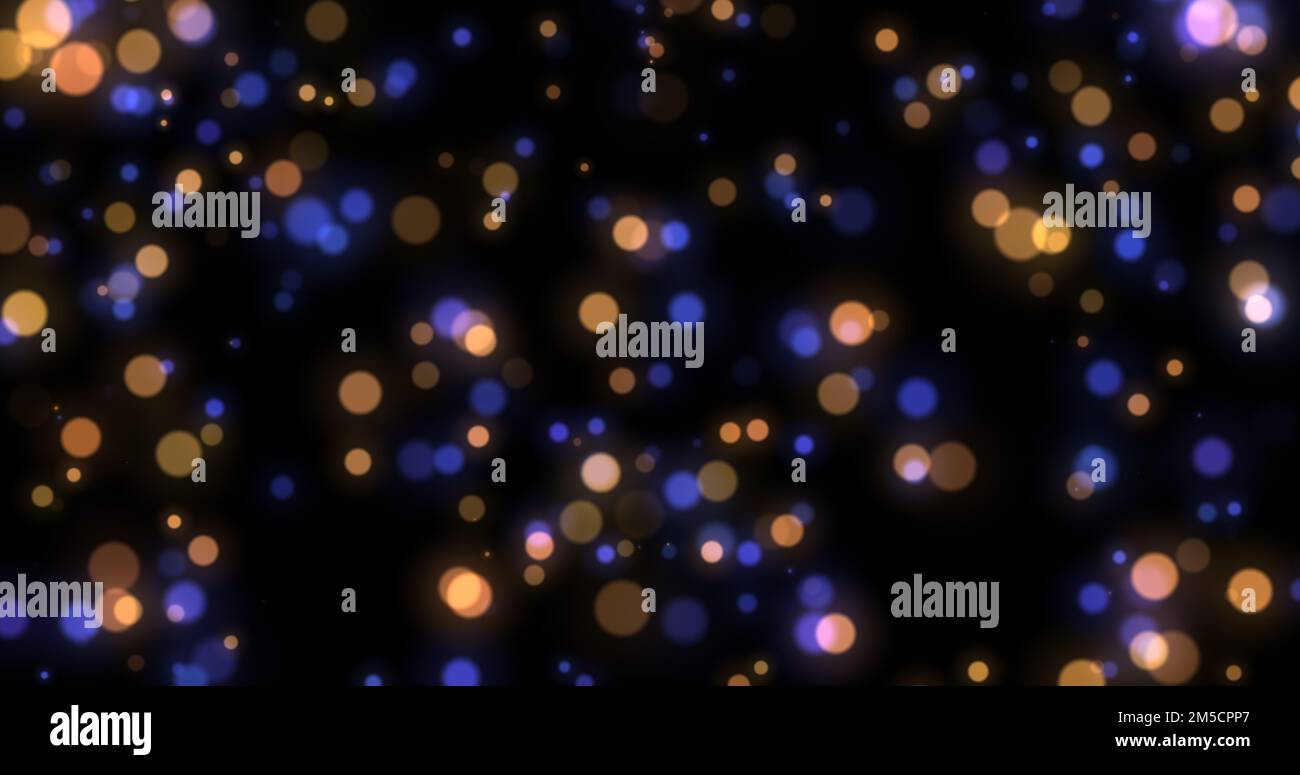 Flickering and moving in space are yellow and dark blue lights. Particles  from bokeh on a black background. 3D render Stock Photo - Alamy