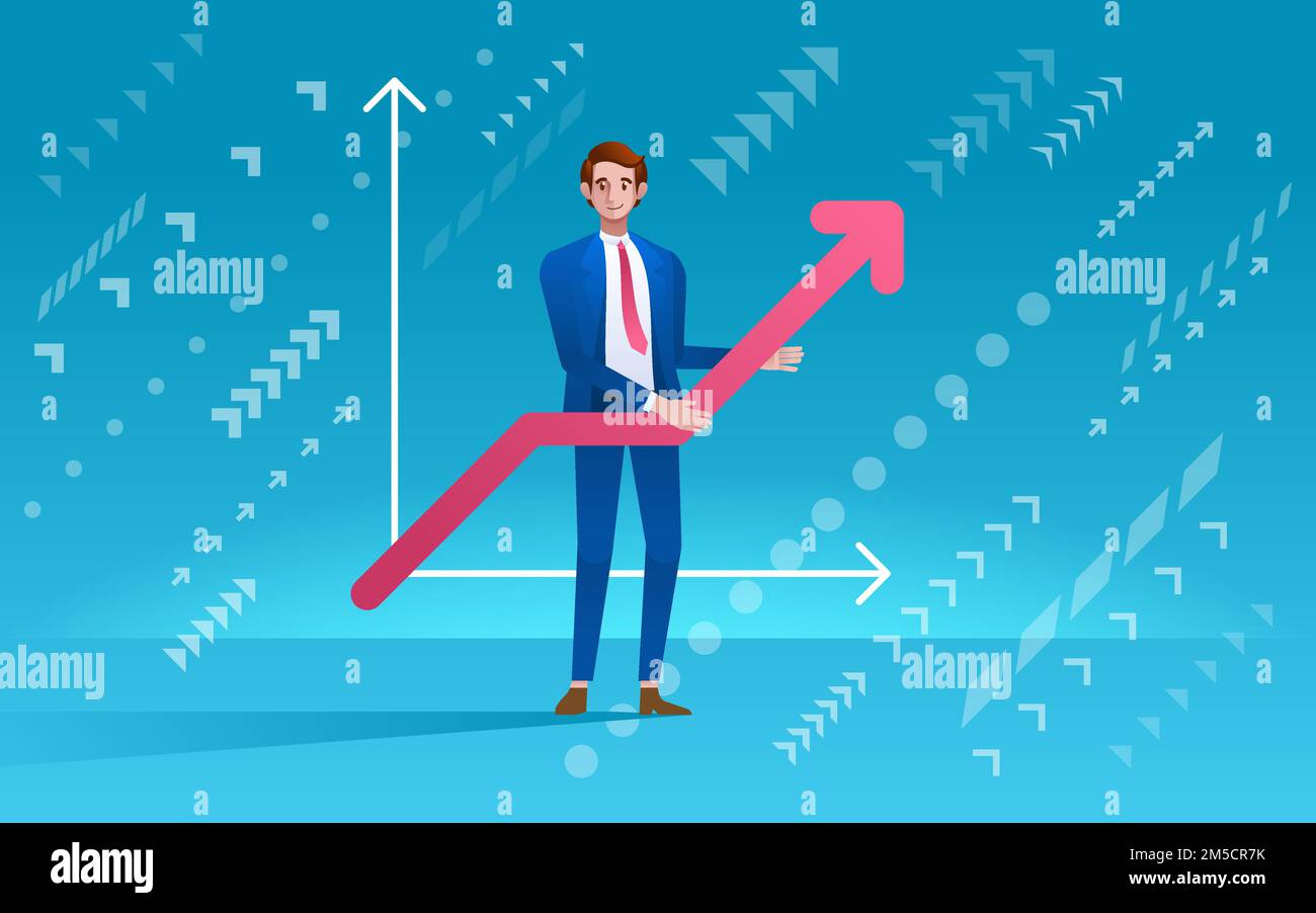 Man holding graphic. Business development concept. Vector illustration in trendy style Stock Vector