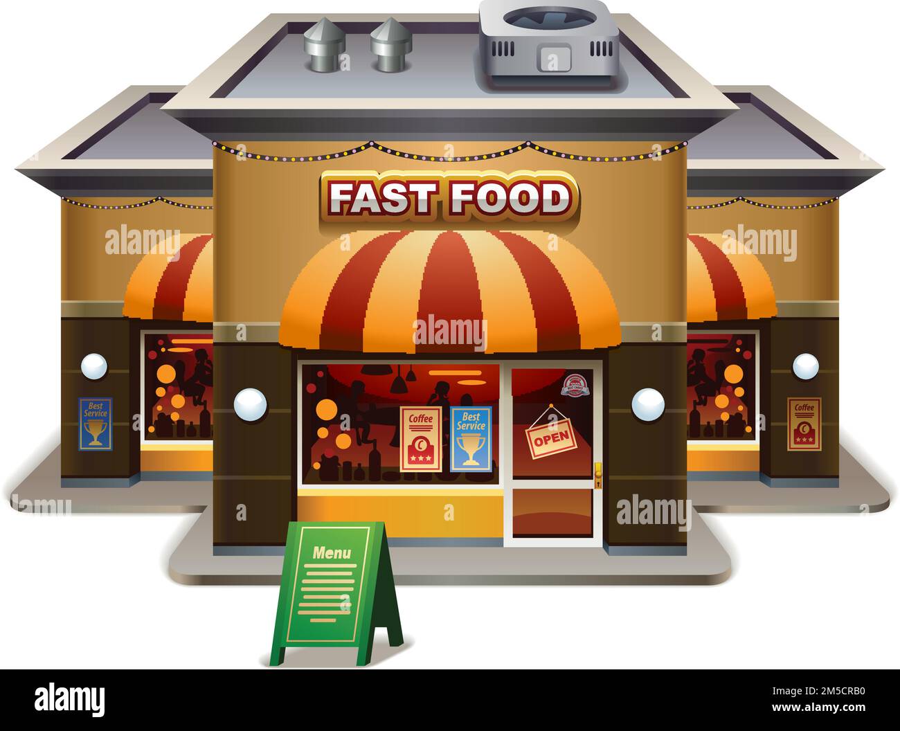 Vector illustration of fast food restaurant with more details